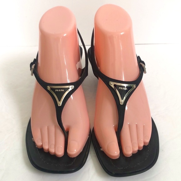Prada Women's Black Pump Sandals Size 6.5 - Picture 1 of 12